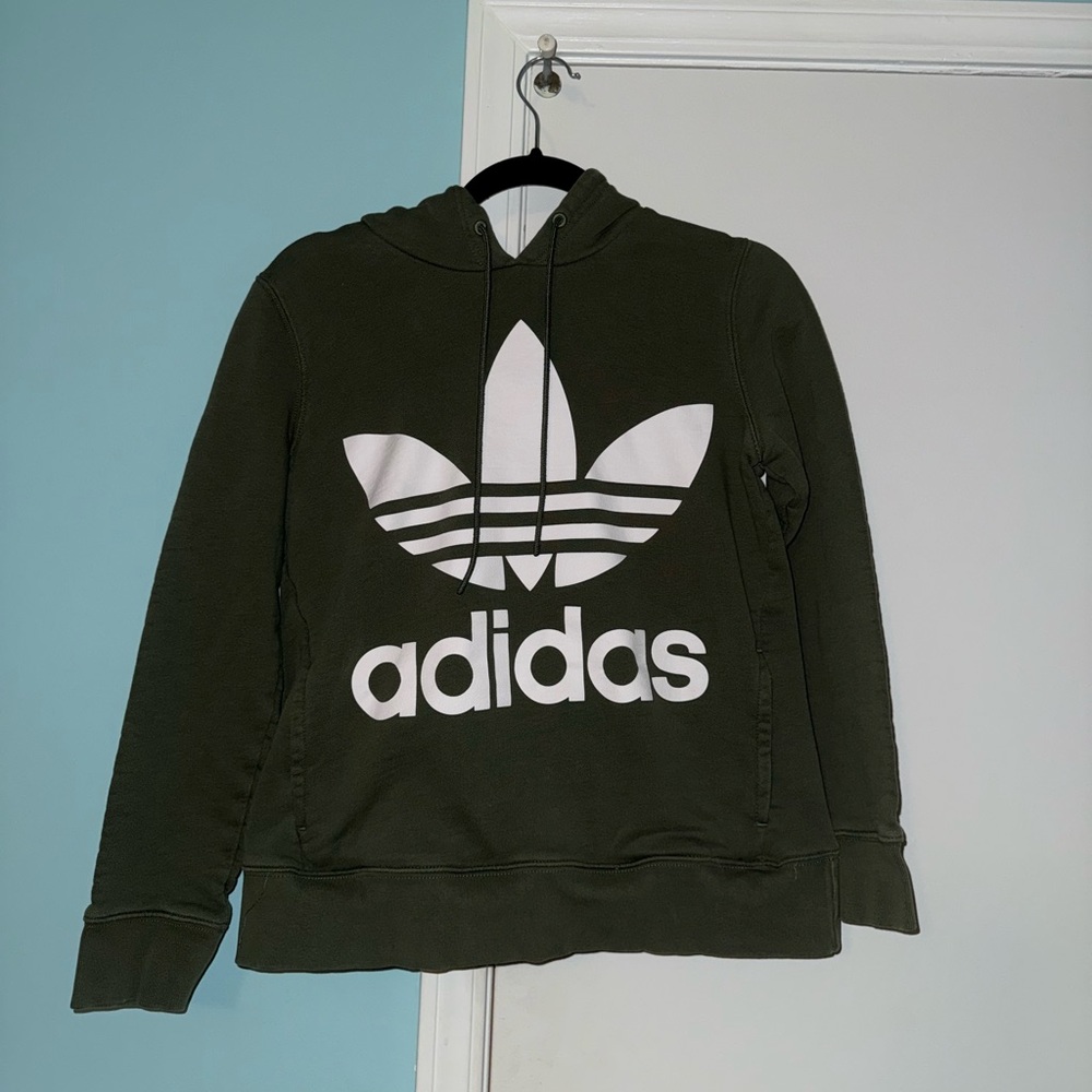 olive green adidas logo hoodie
